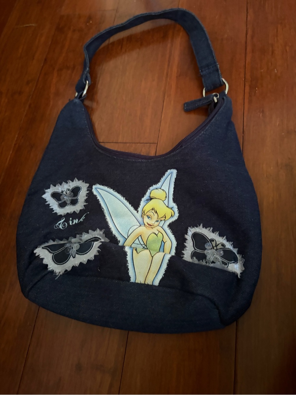 Disney Tinker Bell Navy Blue Canvas Wristlet Bag